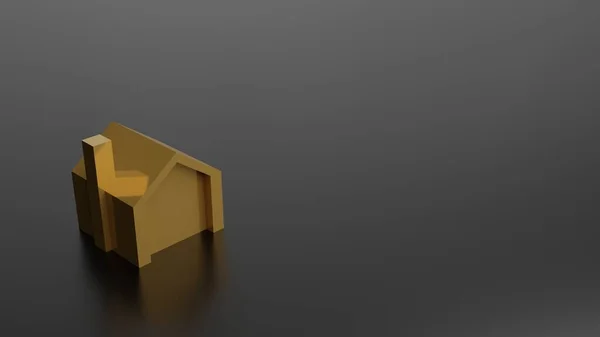 Goldenes Hausmodell Auf Reflektierendem Schwarzen Hintergrund Immobilien Bau Wohnhaus — Stockfoto