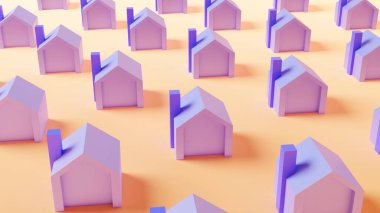 abstract 3d illustration of a set of houses in a row, real estate, house selection, house purchase, housing, housing estate.