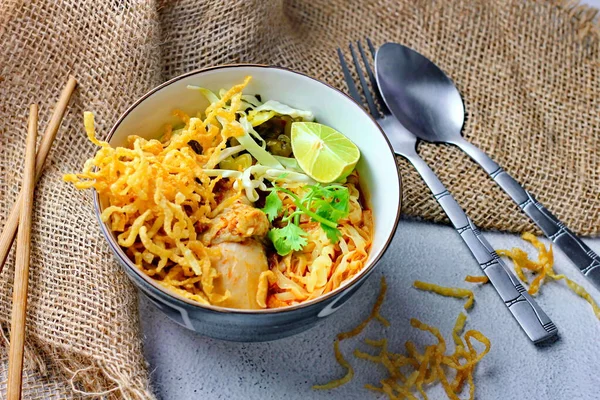 stock image Khao Soi Recipe,Khao Soi,Khao Soi Kai, Thai Noodles Khao Soi, Chicken Curry with seasoning