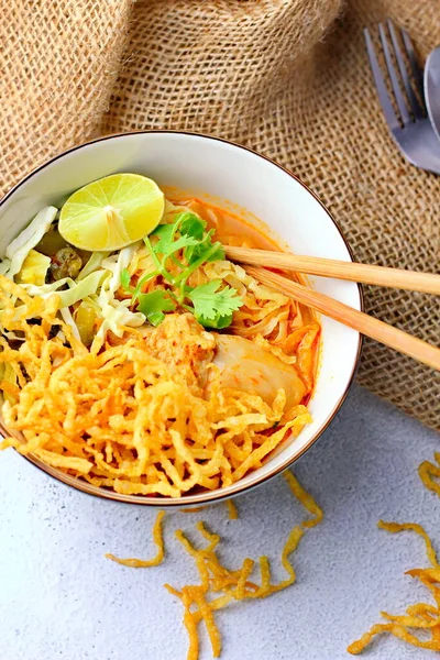 stock image Khao Soi Recipe,Khao Soi,Khao Soi Kai, Thai Noodles Khao Soi, Chicken Curry with seasoning