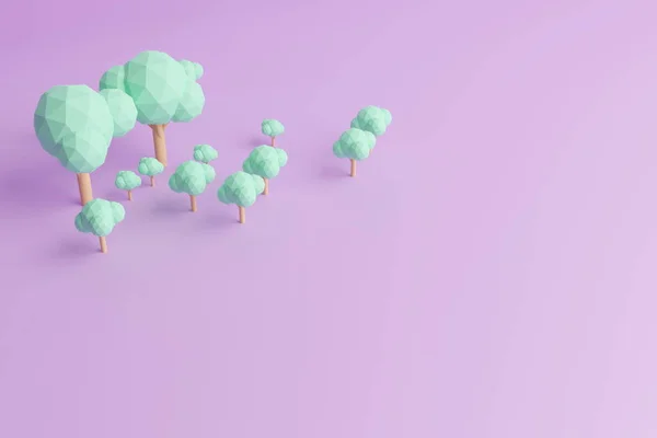 Rendering Einer Baumgruppe Einer Reihe Auf Violettem Hintergrund — Stockfoto