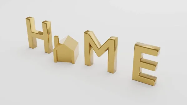 Highly Rendering Golden Home Text White Background Computer Generated Image — Stock Photo, Image