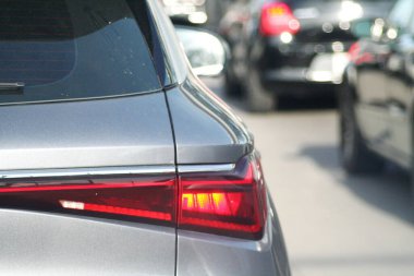 Bangkok Tayland, 12 Aralık 2023, şehirde trafik sıkışıklığı. Şehirde trafik sıkışık..
