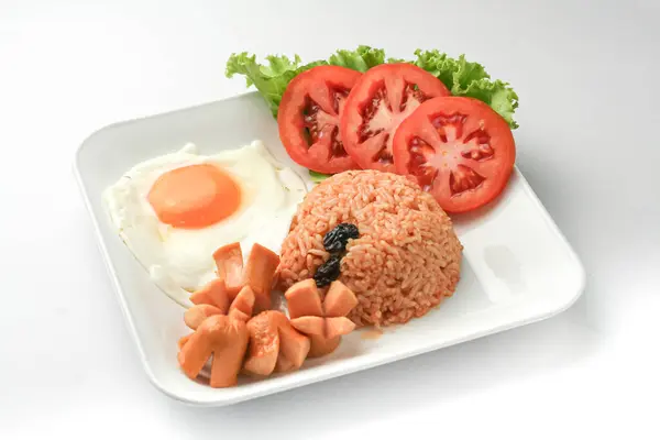 American Style Breakfast Set Fried Rice Fried Chicken Sausage Vegetable Stok Foto