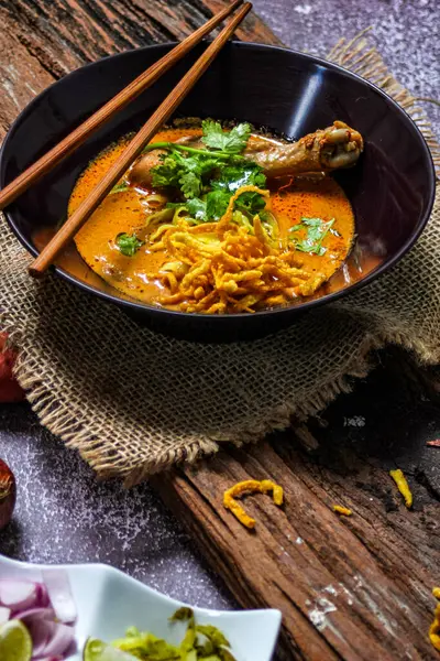 Khao Soi Recipe Khao Soi Khao Soi Kai Thai Noodles Stok Gambar