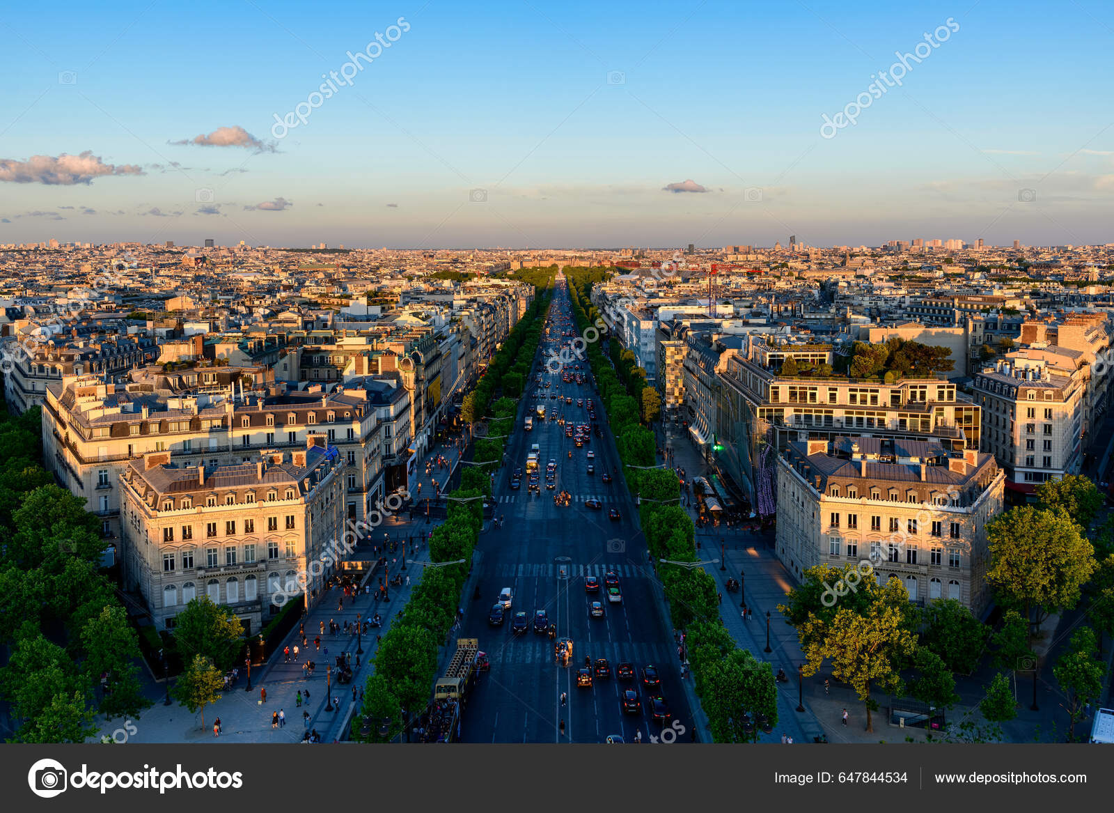 France, Paris, cityscape with Avenue des Champs-Elysees stock photo