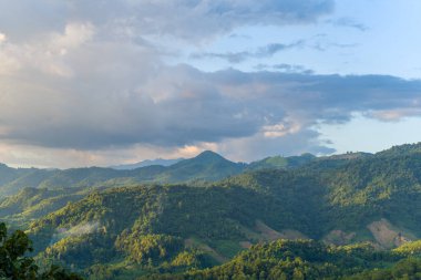 Bu manzara fotoğrafı Asya 'da, Vietnam' da, Tonkin 'de, Dien Bien Phu' da, yazın çekildi. Tropikal kırsalda, güneşin altında yeşil dağlar görüyoruz..