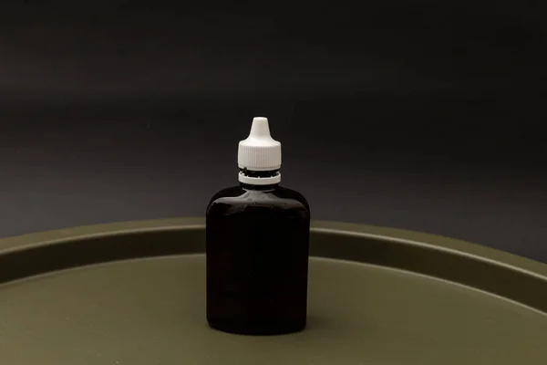 Jars Bottles Cosmetics Dark Background Minimalism Beauty Industry — Stock Photo, Image