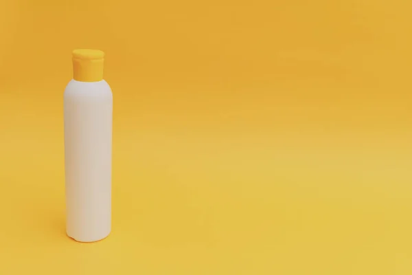 stock image Shampoo for hair in a white package with a yellow cap on a yellow background, monochrome