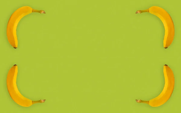 Колаж Бананів Зеленому Тлі Рекламний Шаблон Рамка — стокове фото