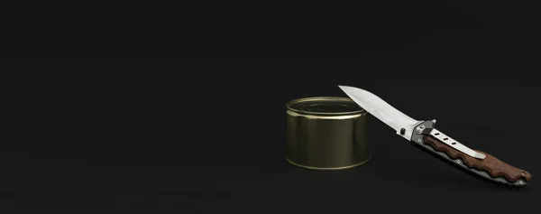 Canned Food Tin Black Background — Φωτογραφία Αρχείου