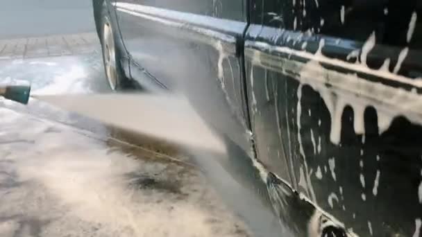 Auto Wassen Met Hogedrukwater Auto Wassen Video — Stockvideo