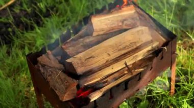 Brazier with burning logs, top view