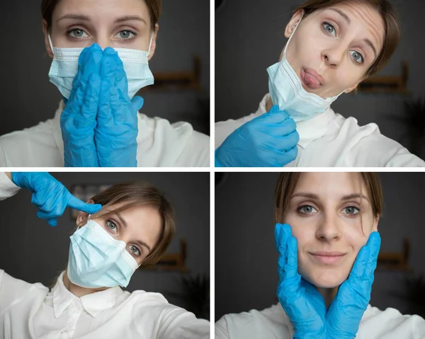 Farklı duyguları olan bir hemşireyi resmeden bir kolaj.