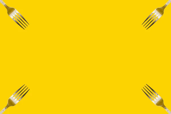 Kolaż Żółtych Kolorowych Widelców — Zdjęcie stockowe