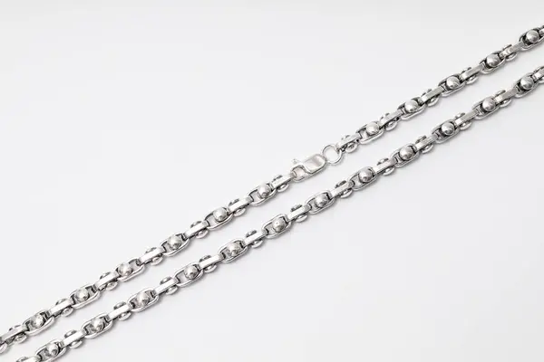 Unusually Shaped Silver Chain White Background Jewelry — Stock Photo, Image