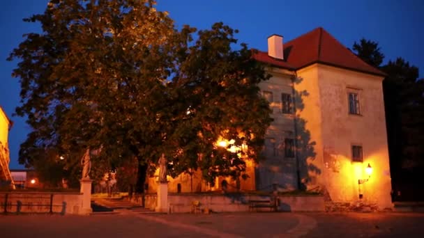 Νυχτερινή Πόλη Ένα Παλιό Κτίριο Της Πόλης Ένα Αρχιτεκτονικό Ορόσημο — Αρχείο Βίντεο