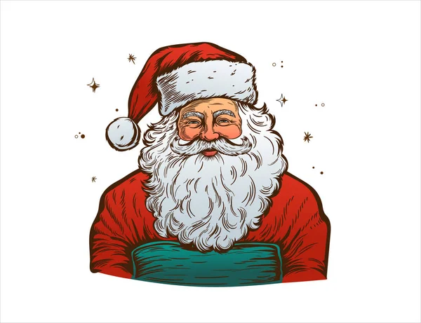 Porträt Eines Niedlichen Weihnachtsmannes Mit Weihnachtsmütze Und Breitem Gürtel Vektorfarbige — Stockvektor