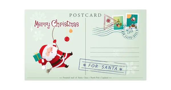 Modelo Velho Envelope Natal Com Uma Foto Pai Natal Descer — Vetor de Stock