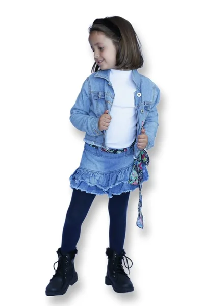 Child Jeans White Background Posing Photos — Stock Photo, Image