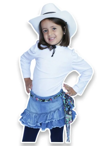 Criança Com Chapéu Branco Jeans Com Fundo Branco — Fotografia de Stock