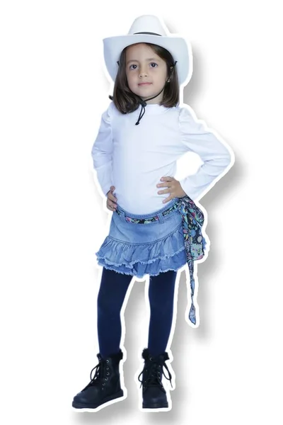 Child White Hat Jeans White Background — Stock Photo, Image