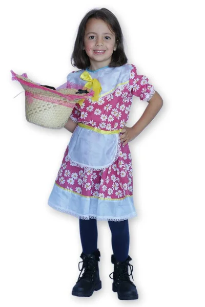 Krásné Dítě Party Oblečení Kloboukem Bílým Pozadím — Stock fotografie