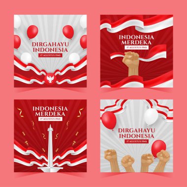 Endonezya Bağımsızlık Günü Sosyal Medya Posta Şablonları Koleksiyonu