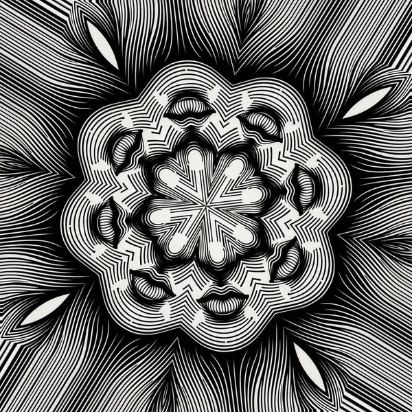 Soyut stil çizgisi sanat siyah mürekkep çiçek süslemesi grafik tasarımı