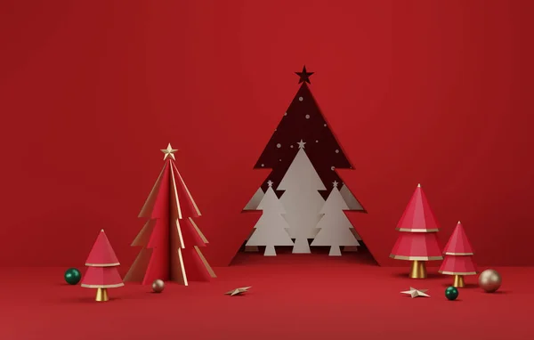 Albero Natale Con Palla Oro Verde Natale Nuovo Anno Astratto — Foto Stock