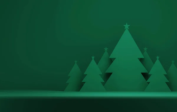Albero Natale Sfondo Verde Astratto Spazio Espositivo Pubblicitario Illustrazione Rendering — Foto Stock