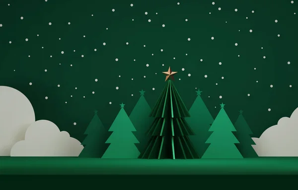 Kerstboom Sneeuwvlok Voor Kerstmis Nieuwjaar Abstract Groene Achtergrond Tentoonstellingsruimte Met — Stockfoto