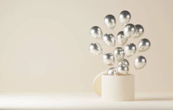 Срібні Кульки Плавають Коробки Білому Тлі Новим Роком Різдвом Христовим — стокове фото