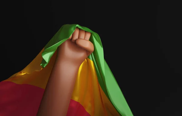 People raising their fists on black background Black history month, brown hands, african american, equality sign. 3d render illustration