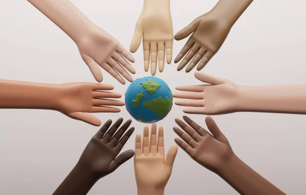 Руки Касаются Земли Голубом Фоне День Земли Защитить Землю Вместе — стоковое фото