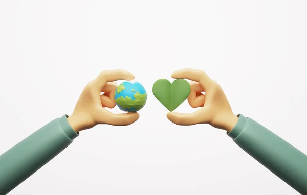 Dłonie Dotykając Ziemi Pozostawia Kształt Serca Białym Tle Zielona Energia — Zdjęcie stockowe