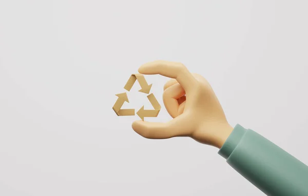 Ícone Setas Reciclagem Papelão Com Mão Fundo Branco Reutilização Cuidados — Fotografia de Stock