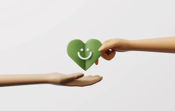 Händerna Håller Lämnar Hjärtformen Vit Bakgrund Grön Energi Esg Förnybara — Stockfoto