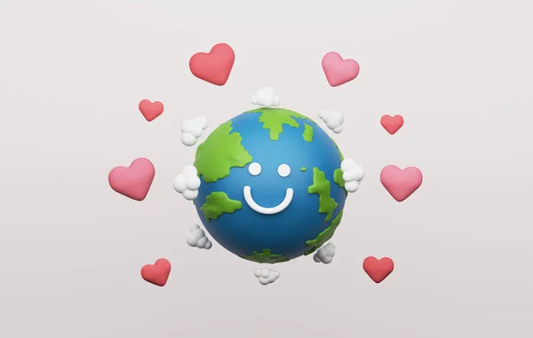 Globe Met Hart Icoon Witte Achtergrond Milieuvriendelijke Earth Day Illustratie — Stockfoto