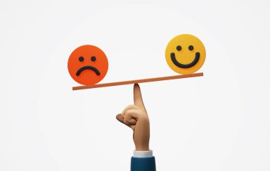 İş adamlarının duygusal stresi ya da iş yönetimindeki üzüntüyü beyaz arka planda dengelemeye çalıştığı yakın plan çekimleri. 3d resimleme.