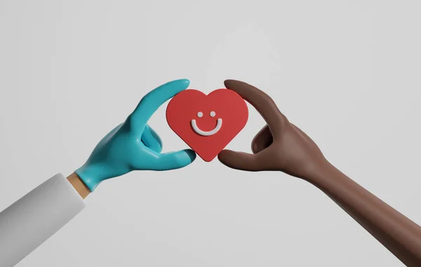 Läkare Medicinska Handskar Och Afrikansk Amerikansk Patient Håller Hjärtat Glad — Stockfoto