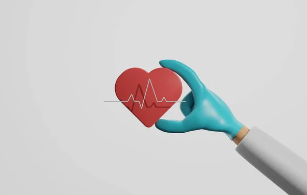Läkare Hand Hålla Hjärtat Med Livlina Vit Bakgrund Håll Hjärtat — Stockfoto