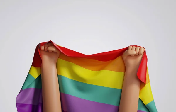 Lgbtq People Raise Hands Rainbow Flag Celebrate Pride Month Gay — Stock Photo, Image