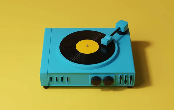 Niebieski Gramofon Żółtym Tle Streamingu Muzyki Online Lub Miksowania Muzyki — Zdjęcie stockowe