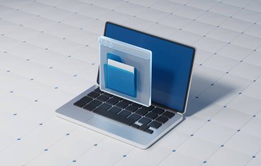 Bilgisayar sistem dizinlerinde elektronik veri ve belgeler depolayan dijital teknoloji. Dosyaların çevrimiçi veri merkezi ağ bağlantısı üzerinden taşınması ve yüklenmesi. 3d resimleme