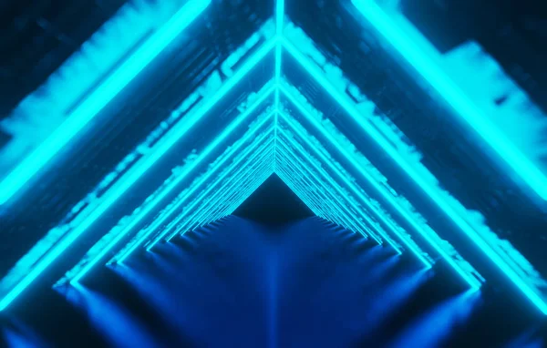 Исследуйте Футуристический Светящийся Коридор Завораживающем Рендере Технологии Смешивания Геометрии Абстрактном — стоковое фото