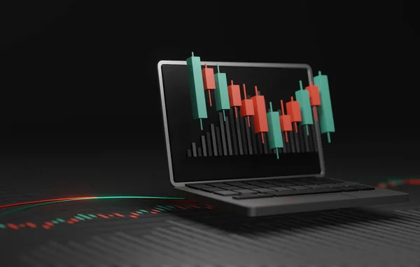 Pénzügyi Elemzés Kereskedési Stratégiák Ezzel Modern Ábrázolása Gyertyatartó Számítógép Laptopok — Stock Fotó
