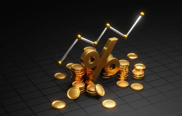 Pénzügyi Növekedés Beruházások Feltérképezése Ezzel Magával Ragadó Aranyérmével Fekete Alapon — Stock Fotó