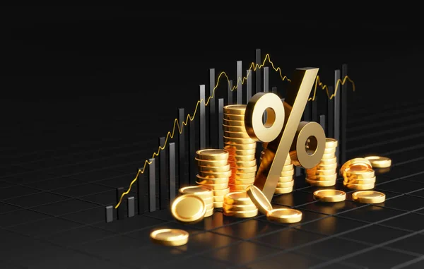Pénzügyi Növekedés Beruházások Feltérképezése Ezzel Magával Ragadó Aranyérmével Fekete Alapon — Stock Fotó