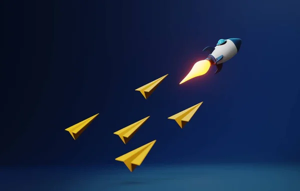 Innovatív Üzleti Vezető Mint Siker Rakétái Futurisztikus Infografikai Befogás Csapatmunka — Stock Fotó